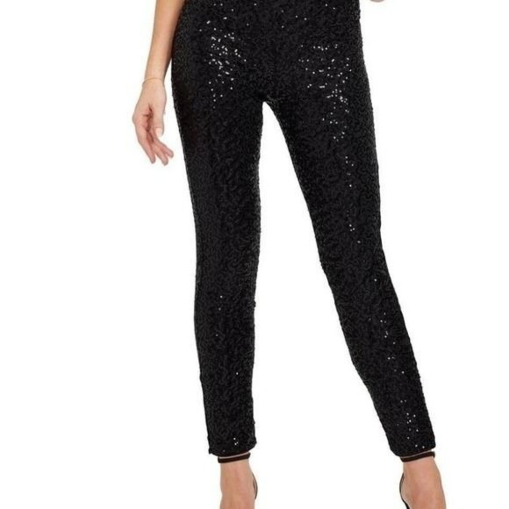 Tipsy Elves Black Sequin Pants Leggings Size Medium Stretch Holiday Party NWT